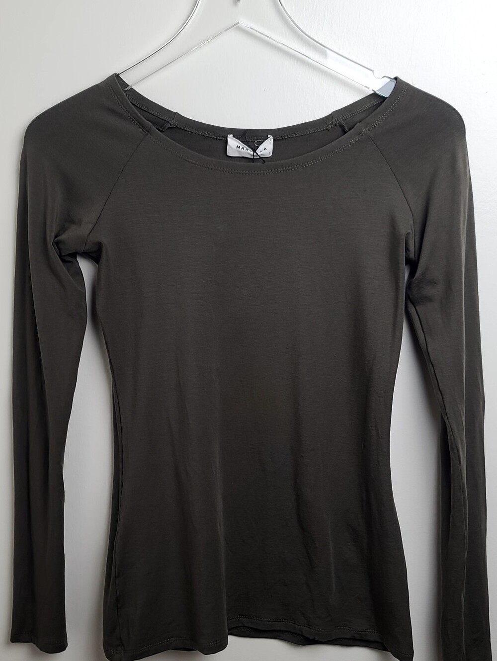 NWT Marcella NYC Rosa Stretch Jersey Long Sleeve Top Military Green Size Small